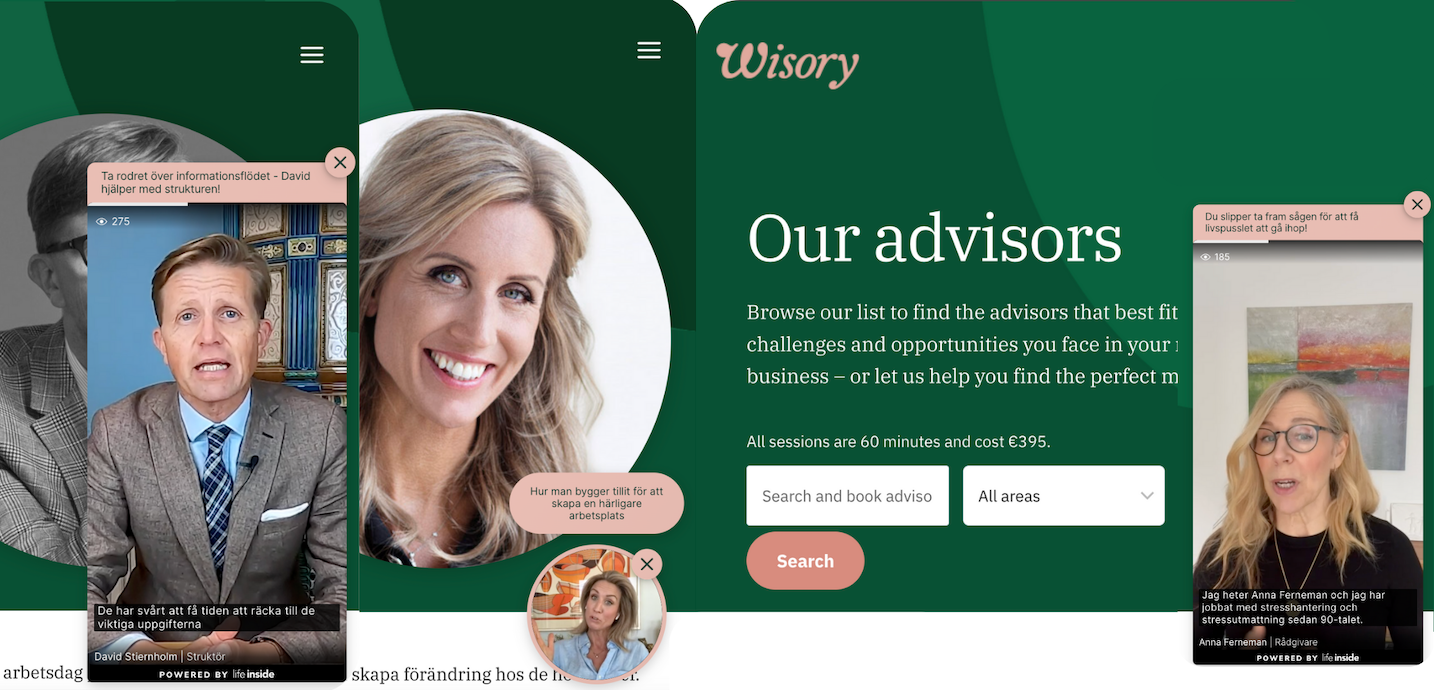 Wisory shows how a life inside video looks on their website