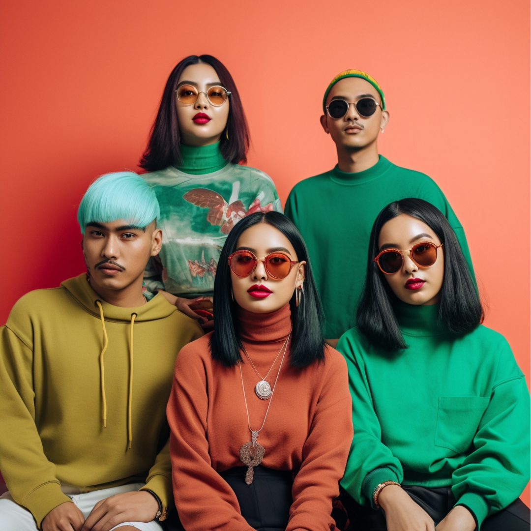 5 people with colorful sweaters